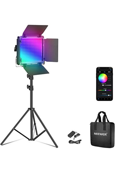 NEEWER إضاءة فيديو استوديو LED RGB مُحسّنة مع حامل ثلاثي القوائم، وتحكم عبر ا...