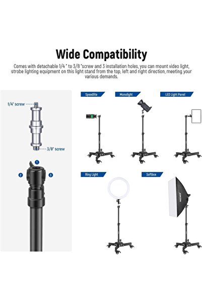 NEEWER Pack of 2 Heavy Duty Light Stands with Wheels, 2.4 ft Max Height, Foldable Tripod ST72