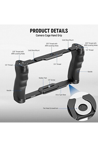 NEEWER Universal Camera Cage & Top Handle with 3/8" ARRI Locating Pins Kit, Video Rig Camera Stabili