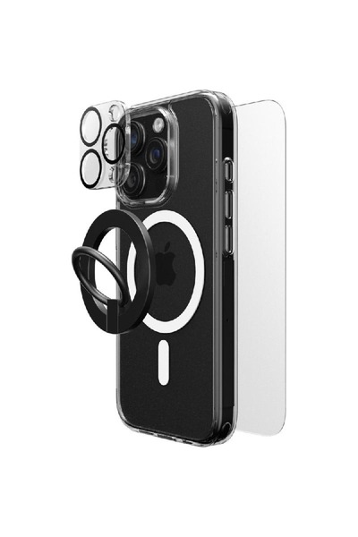 TECH PICK مجموعة حماية 4 في 1: جراب MagSafe الصلب + زجاج مقسّى + واقي عدسة ال...