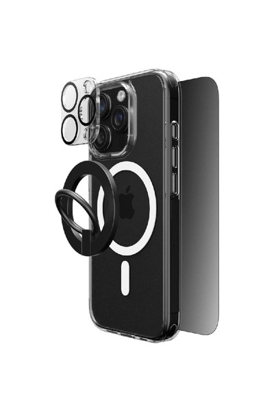 TECH PICK مجموعة حماية 4 في 1: جراب MagSafe الصلب + زجاج مقسّى + واقي عدسة ال...