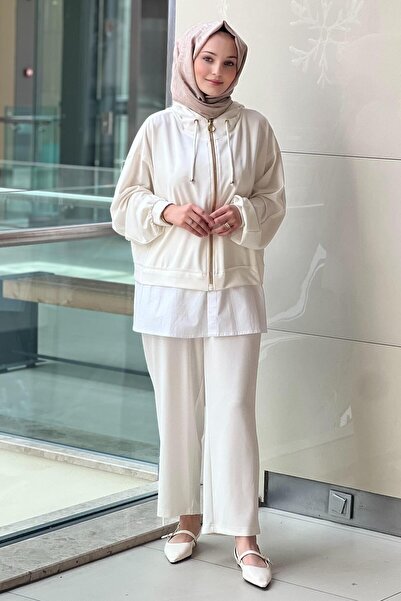 Ghisa Hooded Zippered Six-Piece Detailed Cap Pants Set