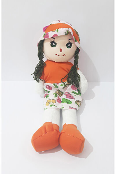 renkli çiçekler دمية قماشية مقاس 50 سم مع فستان برتقالي وشعر، دمية قماشية