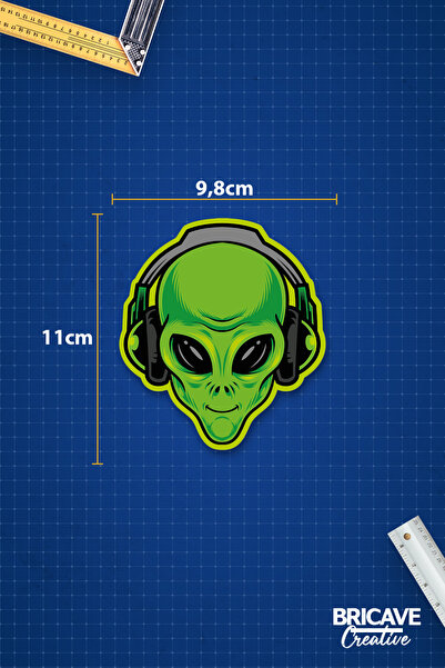 Bricave Uzaylı Sticker Araba Motosiklet Kask Laptop Cam Etiket Sticker 9,8x11cm B2