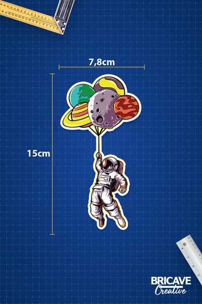 Bricave Astronot Sticker Araba Motosiklet Kask Laptop Cam Etiket Sticker 7,8x15cm B1