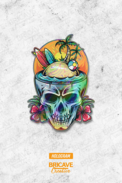 Bricave Tropik Ada Kafatası Sticker Araba Motosiklet Kask Laptop Cam Etiket S...