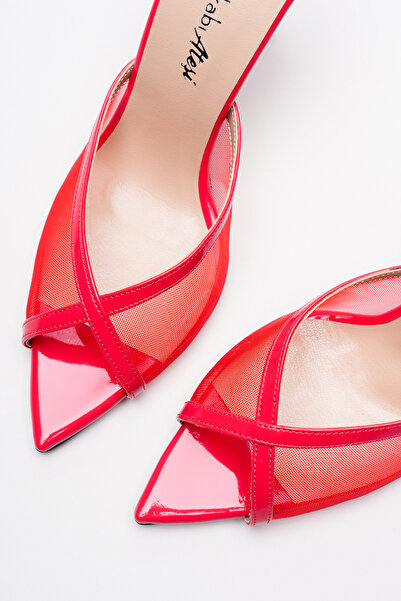 Ayakkabı Ateşi Women's Open Toe Mesh Heeled Slippers Yekta Red Patent Leather