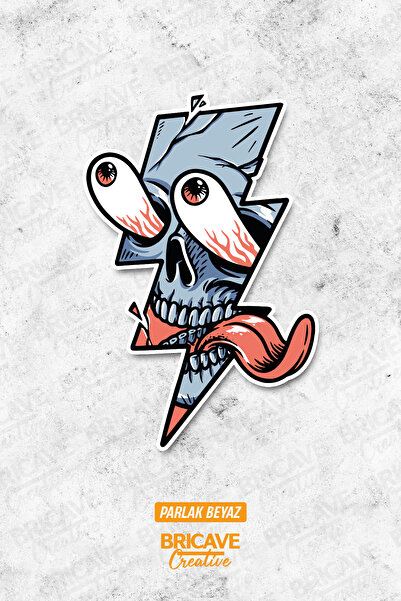 Bricave Yıldırım Kafatası Sticker Araba Motosiklet Kask Laptop Cam Etiket Sti...