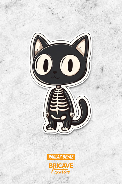 Bricave Sevimli Kedi İskelet Sticker Araba Motosiklet Kask Laptop Cam Etiket Sticker 7x11,2cm B1