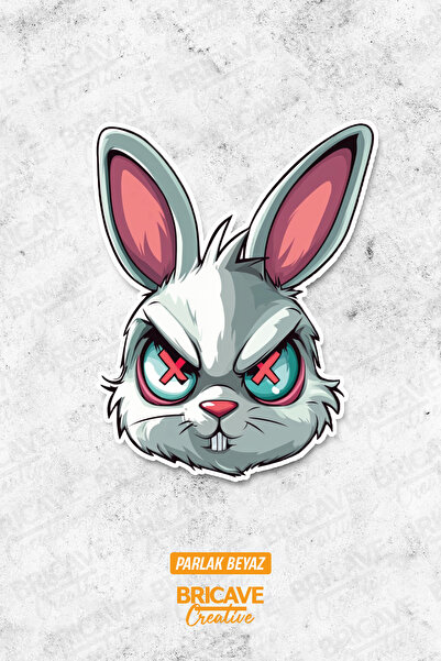 Bricave Sinirli Tavşan Araba Motosiklet Kask Laptop Cam Etiket Sticker 7,8x10...
