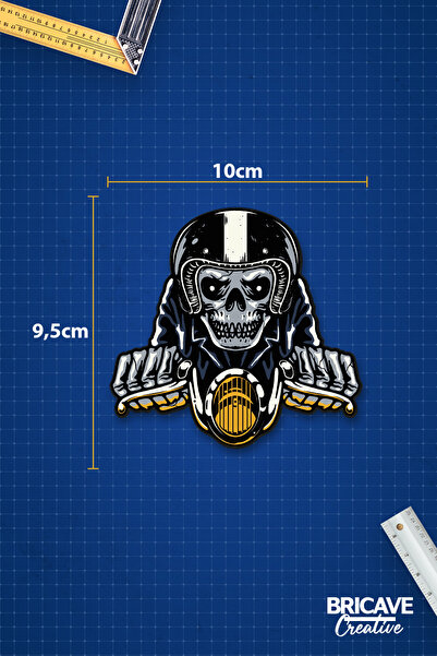 Bricave İskelet Motorcu Sticker Araba Motosiklet Kask Laptop Cam Etiket Sticker 10x9,5cm B1