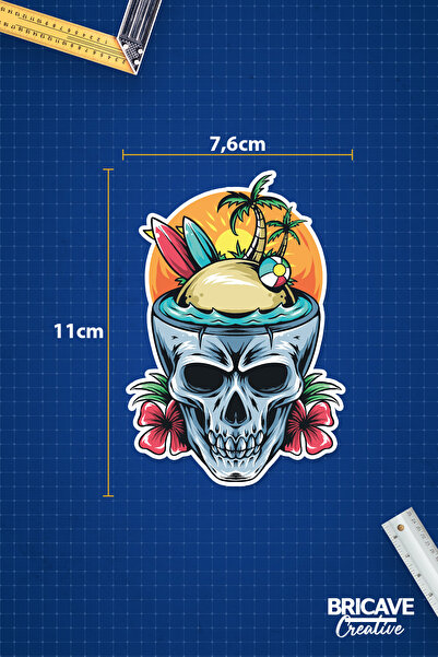 Bricave Tropik Ada Kafatası Sticker Araba Motosiklet Kask Laptop Cam Etiket Sticker 7,4x11cm B2