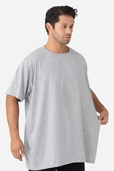 Arma Yıldız Men's Gray Plus Size T-Shirt Crew Neck Short Sleeve 100% Cotton Combed Cotton