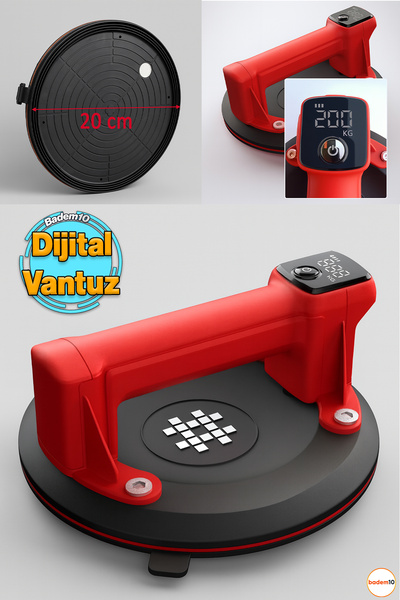 Badem10 220 Kg Süper Güçlü Vakumlu Vantuz – Dijital Emiş Göstergeli, Cam & Me...