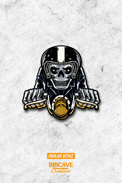 Bricave İskelet Motorcu Sticker Araba Motosiklet Kask Laptop Cam Etiket Stick...