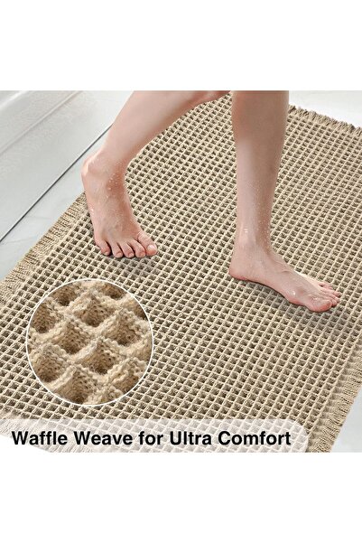 Yelajoy Luxury Waffle Bath Mat,Super Absorbent Non Slip Rug,Boho Soft Comfort Machine Washable,43x61cm