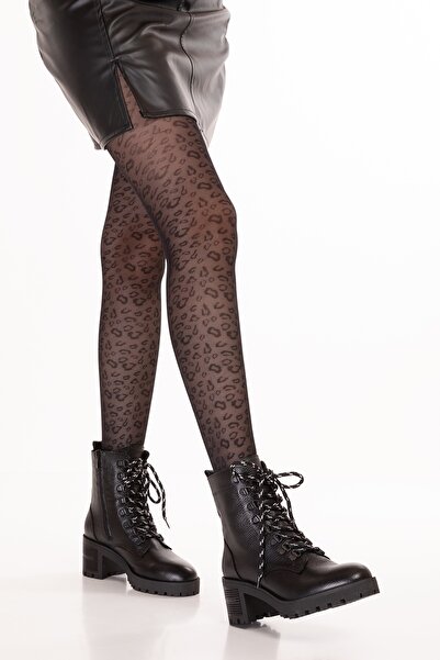 Gondol Kadın Hakiki Deri Kauçuk Taban Bot Willow Siyah