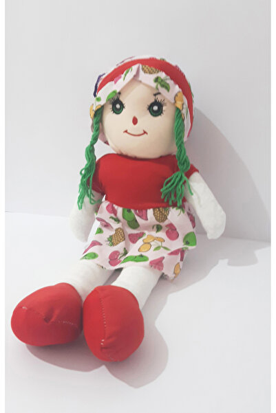 renkli çiçekler دمية قماشية مقاس 50 سم مع فستان أحمر وشعر، لعبة دمية قماشية