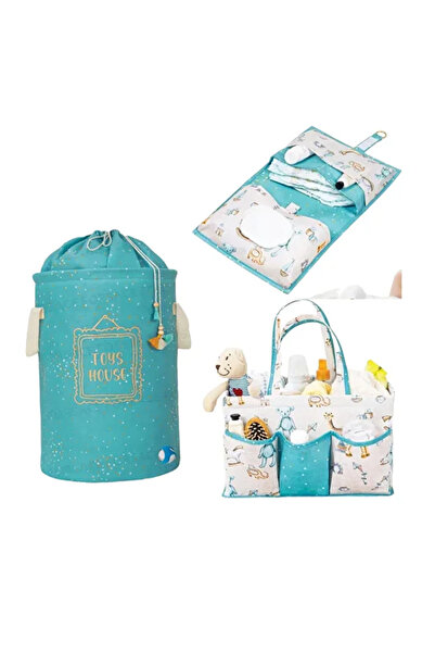 ALAS Baby 3 lü Set -Yeni Doğan Set (Bebek Oyuncak-Kirli Sepeti, Bakım Çantası...
