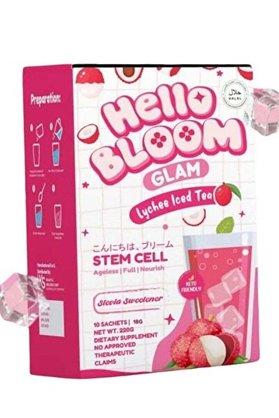 hello bloom شاي الليتشي المثلج من مرحبا أزهر - مشروب الخلايا الجذعية - 10 أكياس × 18 جم - مناسب لنظام الكيتو الغذائي، حلال، ستيفيا إس