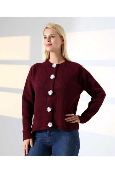 REDMİNA fashion Floral Buttoned Soft Textured Knitwear Cardigan