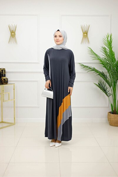 Valens Butik Pleated Color Patterned Hijab Dress Meva