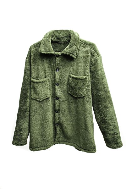 Fifty Color Women's Slimfit Plush, Fleece, Buttoned, Teddy Shirt Collar, Pocketed, Warm Soft Winter Coat