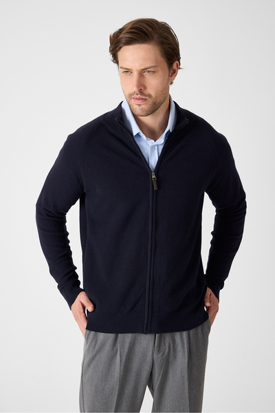 Frappoli Polev Men's Navy Blue Italian Raglan Nopen Full Zipper Sports Cardigan-Jacket