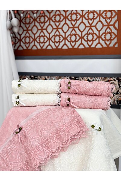 Genel Markalar 50x90 6’lı %100 Pamuklu Kadife Dantelli Güpürlü fiyonklu Çeyiz...