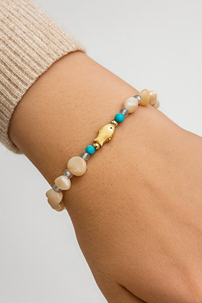 LOVELOTUS سوار من الحجر الطبيعي بتصميم مفصلي على شكل سمكة، سوار أنيق