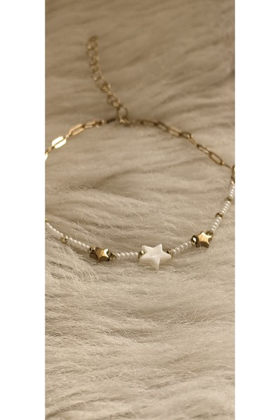 HAPPY HANDMADE سوار/خلخال من الفولاذ والحجر الطبيعي/هدية