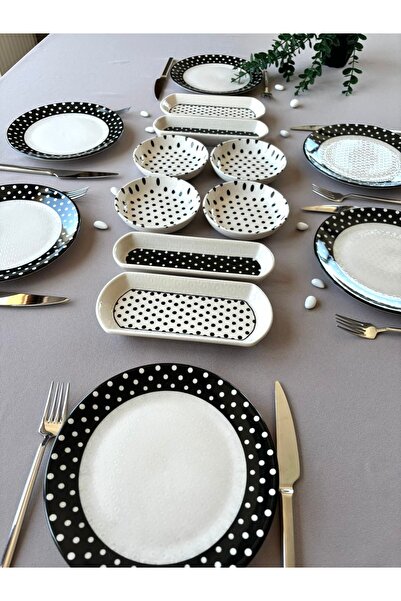 Yiğit Seramik Züccaciye Elegance Puantiye 6 Kişilik 14 Parça Kahvaltı Takımı