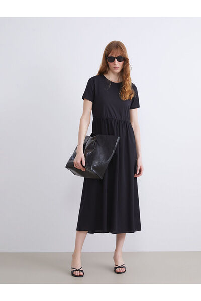 LC Waikiki Nevavm Oval Neck Waist-Slit Dress with a Difference
