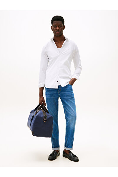 Tommy Hilfiger Tommy Hilfiger Men Optic White Flex Slim Fit Poplin Long Sleeve Shirt