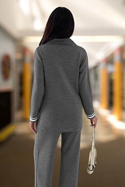 Moda Amore Knitwear Double Set with Jacket and Pants |   Gray, White, Burgundy, Black 3006