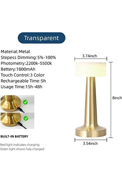 Generic New LED Rechargeable Portable Cordless Table Lamp with 8-Levels Brightness, Touch Lamp, Nightstand L