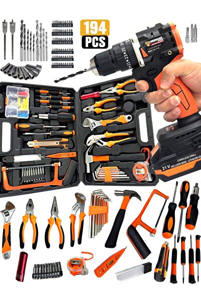 Germany Style Full Set 190 Parça Pense Tornavida Fortpense Çekiç Testere Matk...