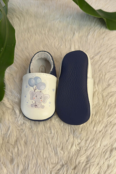 Beybium Elephant Printed Genuine Leather Baby Shoes Navy Blue
