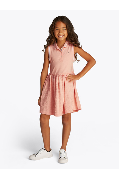 Tommy Hilfiger Tommy Hilfiger Girls Coral Ice Broderie Anglaise Sleeveless Polo Dress