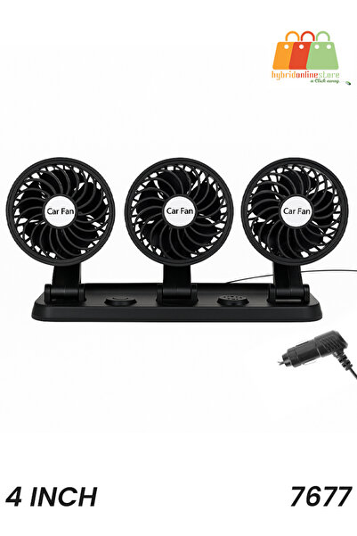 Generic Car Fan 7677 – Triple Head 4-Inch 360° Rotatable Cooling Fan with 3 Speeds for Vehicles