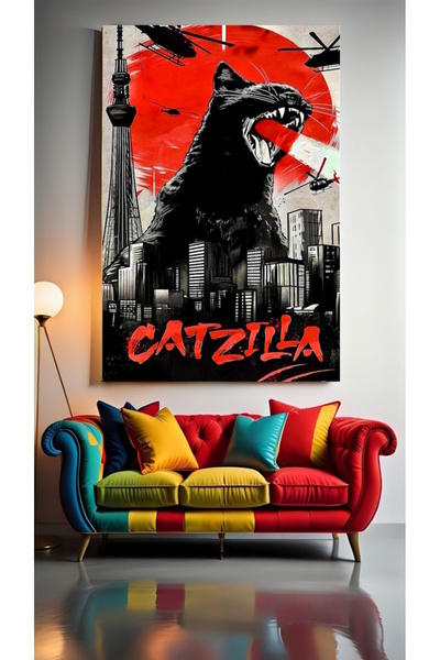 özkacar CATTZILLA ALIEN CAT SUPER CAT Tablou pe pânză pentru decorarea casei,...