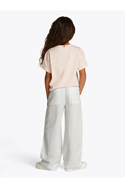 Tommy Hilfiger Girls White Wide Leg Drawstring Linen Pants