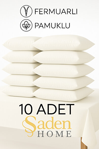 SADEN HOME 10 bucăți husă de pernă din bumbac cremă cu fermoar, set căptușeală interioară pentru pernă, husă 50x70