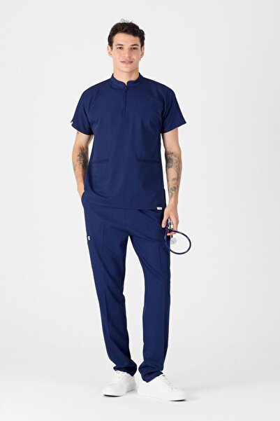 Owlet Medikal Lycra Navy Blue Scrubs with Zipper Detail