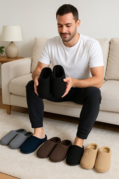 Moda Frato Velvet Men's House Slippers Soundproof Sole Wool Slippers