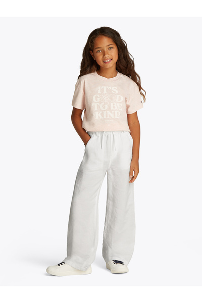 Tommy Hilfiger Girls White Wide Leg Drawstring Linen Pants