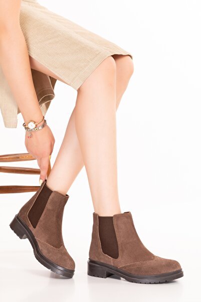 Gondol Kadın Hakiki Deri Yanları Lastikli Şık Bot Waleska Vizon Süet