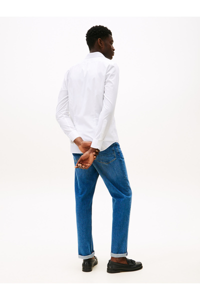 Tommy Hilfiger Tommy Hilfiger Men Optic White Flex Slim Fit Poplin Long Sleeve Shirt