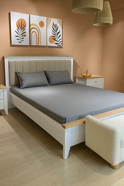 O&Co. ملاءة مطاطية مزدوجة من قماش رانفورس مقاس 160×200 + 2 غطاء وسادة