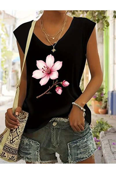 Deocept Flower Printed Women's Sleeveless Oversize T-Shirt